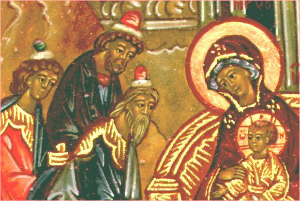 Wisemen worship Emmanuel. Right Door. Bottom panel, top icon. Detail